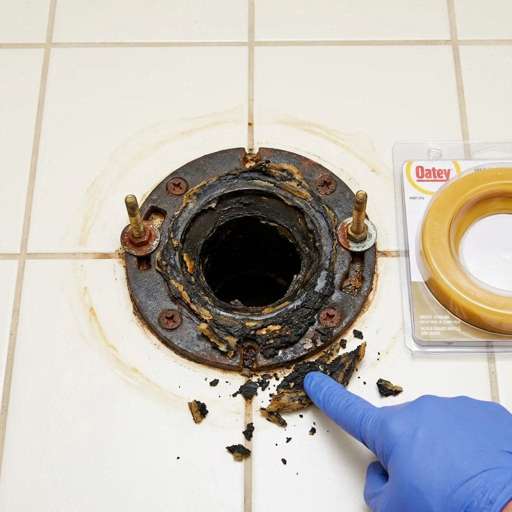 Failed wax ring showing water seepage at the base of a toilet in a Waukee, IA home